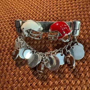 Football Helmet Charm Bracelet - Red & White Enamel